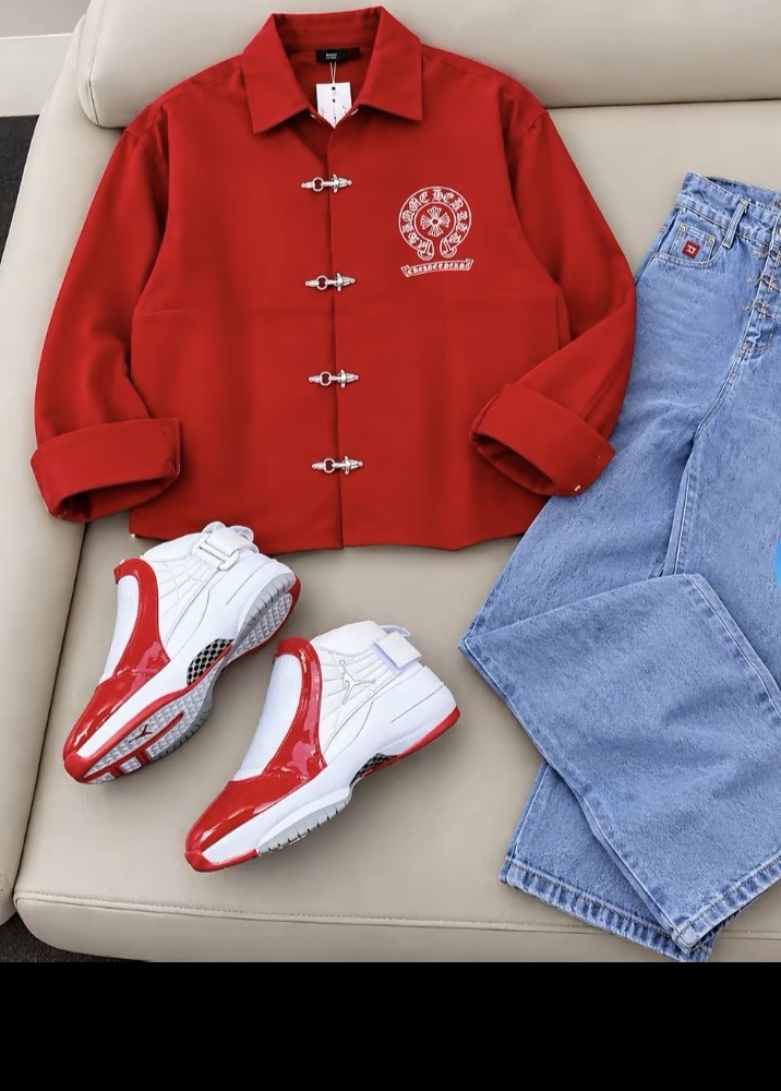 3-in-1 streetwear set | red buckle jacket | baggy jeans + aj19 sneaker