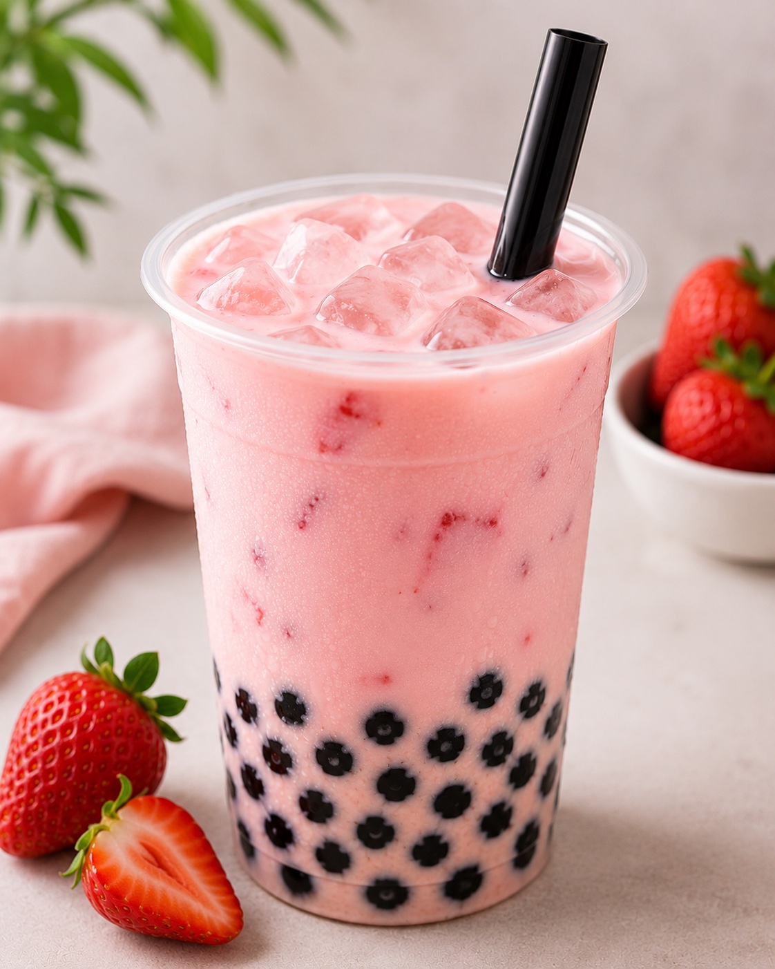 Strawberry milk tea boba
