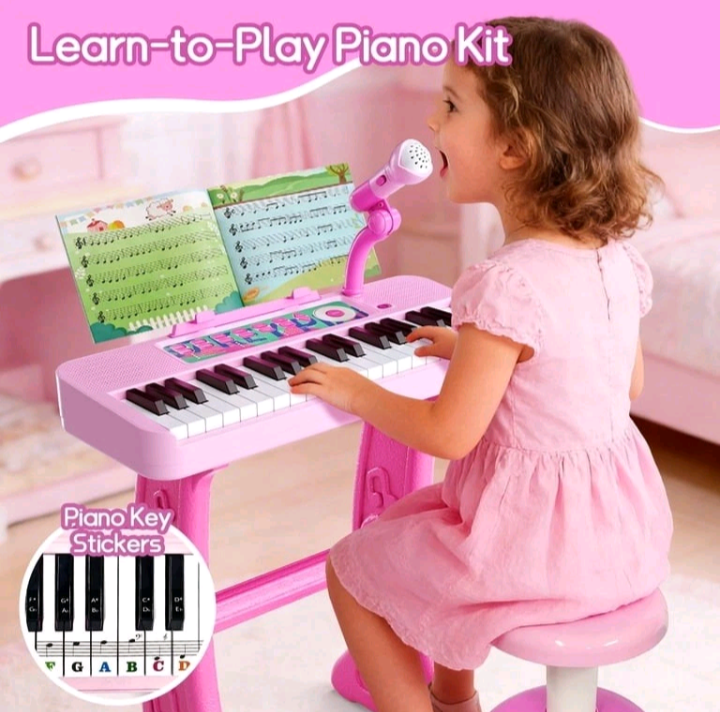 37 key electronic keyboard kids toy piano mp3 input w/ microphone stool musical